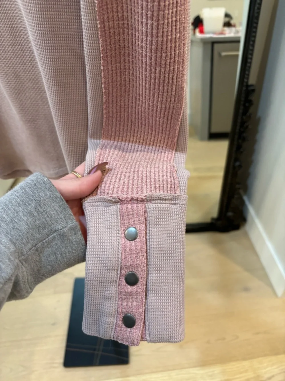 Free People Long-Sleeve Waffle Knit Top in Dusty Rose with Button Cuffs